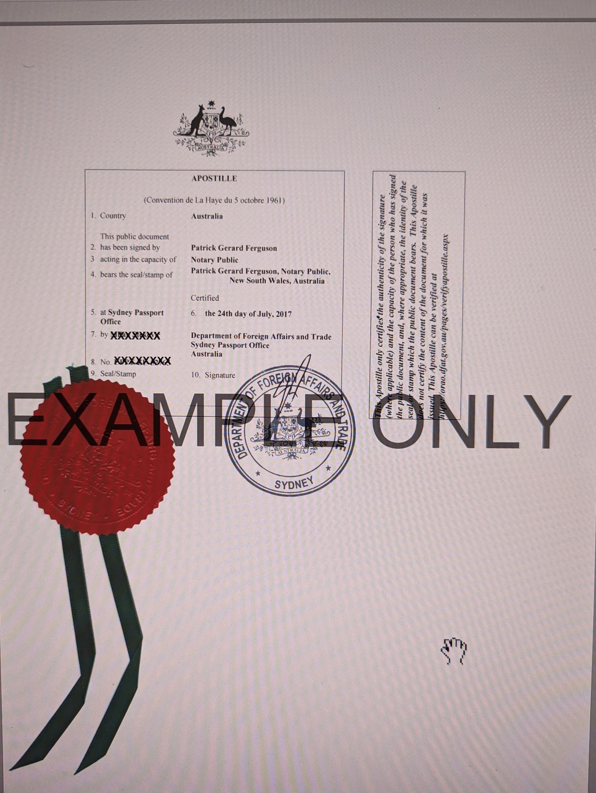Australian apostille certificate example