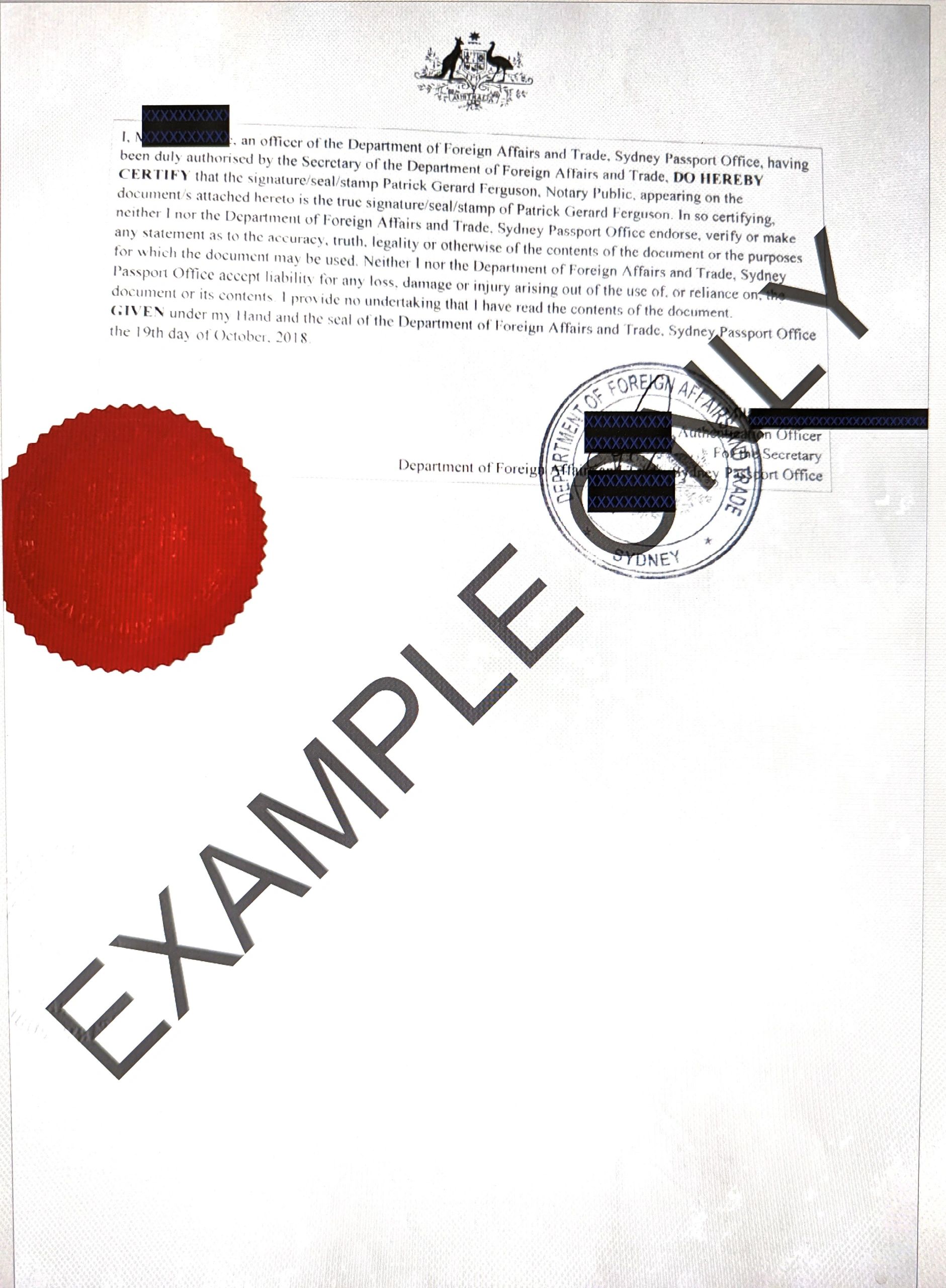 Department of Foreign Affairs and Trade certification example